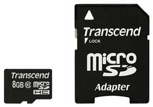   micro SDHC 8Gb Transcend Class 10 + / TS8GUSDHC10